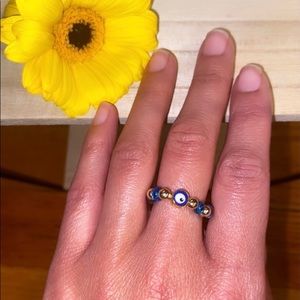 Handmade Evil Eye Glass Seed Bead Beaded Ring